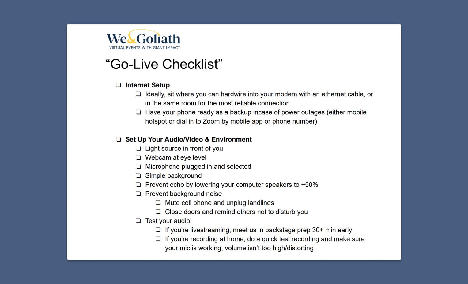 Go Live Checklist