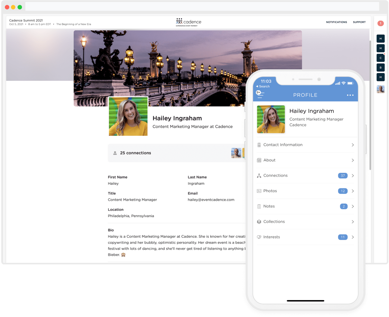 <span>Allow attendees to express themselves with beautiful and contextual Profile pages that can give a peek into who your attendees are.</span>